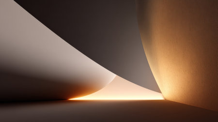 Captivating abstract scene highlighting the interaction of light and shadow in a minimalist setting, showcasing smooth forms and elegant curves that evoke tranquility.の素材