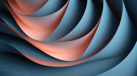 Explore the artistic interplay of blue and coral paper waves, crafting an elegant and modern background that enhances any creative design project with texture and depth.の素材