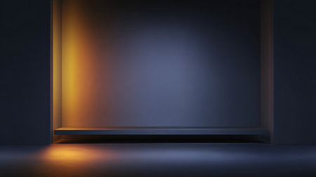 A minimalistic background featuring soft lighting against dark walls, suitable for showcasing products or creating artistic presentations in a clean and elegant studio space.の素材