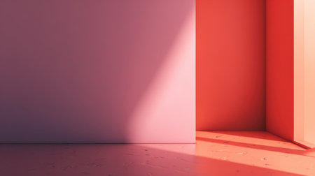 A serene interior scene featuring soft pastel walls, enhanced by dramatic light and shadow. This minimalist setting evokes a calming ambiance, perfect for modern design use.の素材