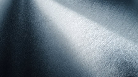 This image features a shiny silver metal surface illuminated by soft light, showcasing subtle texture patterns ideal for backgrounds or artistic designs in various projects.の素材