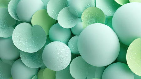 Discover a captivating abstract background featuring soft green circles adorned with water droplets. Ideal for design, decor, or artistic projects wanting a calming atmosphere.の素材