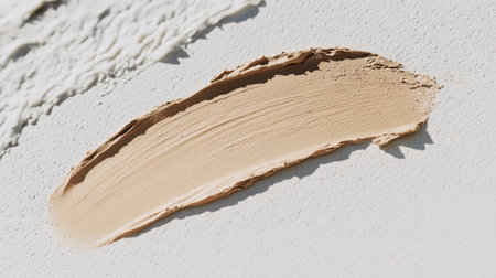 A creamy foundation swatch on a textured white background, showcasing the smooth application and the essence of the beauty industry with soft color tones and professional artistry.の素材