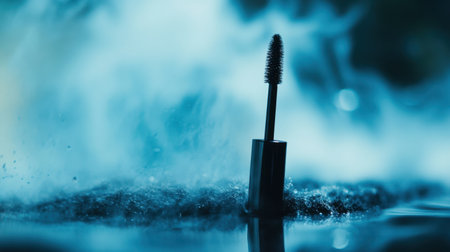 Artistic close-up of a mascara brush against a blurred background, showcasing beauty and elegance, ideal for use in cosmetic advertisements or fashion editorials.の素材