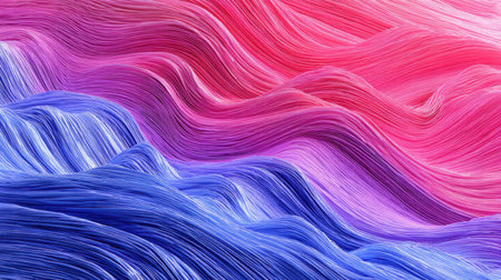 This abstract image features flowing waves of vibrant colors, blending pink, purple, and blue shades to create a captivating and energetic visual experience perfect for backgrounds.の素材