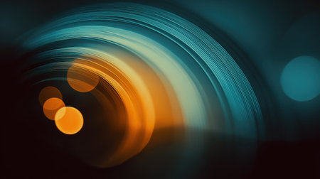 This abstract image features circular motion with vibrant colors, dynamic blur, and soft glowing light effects, perfect for artistic backgrounds and creative projects.の素材