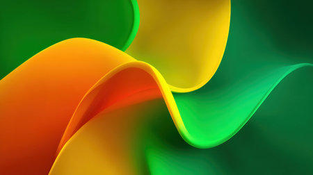 Explore a vivid abstract design featuring flowing shapes in orange, green, and yellow. This image embodies creativity and energy, ideal for modern projects.の素材