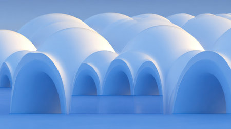 Explore the calming beauty of abstract architectural forms in soft blue tones. This image offers a serene landscape with smooth curves, perfect for design inspiration.の素材