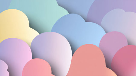A collection of soft pastel clouds in various shades, creating a serene atmosphere. Ideal for backgrounds, designs, and unique illustrations for creativity.の素材
