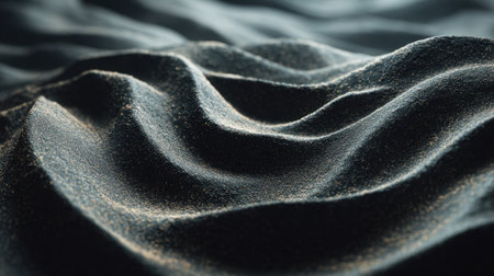 This captivating image showcases the intricate patterns of dark sand waves, illuminated by natural light, perfect for backgrounds in artistic projects and creative designs.の素材