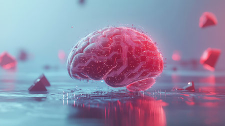 A stunning visual of a futuristic brain featuring circuit patterns, surrounded by abstract shapes. This image represents innovation and the intersection of technology and creativity.の素材