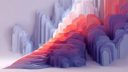 This captivating abstract design showcases layered mountains in vibrant colors, presenting a smooth gradient effect that adds depth and dimension to the artwork.の素材
