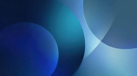 This abstract geometric background features soft blue circles and curved shapes, creating a tranquil atmosphere perfect for creative projects and design inspirations.の素材