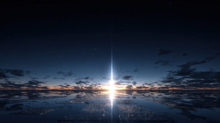 Witness a breathtaking sunrise over the ocean, where vibrant colors dance in the sky and reflection creates a calm and serene atmosphere, capturing the beauty of nature.の素材