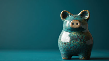 This captivating ceramic piggy bank in a rich teal hue adds charm and whimsy to any setting, perfect for representing savings goals, financial aspirations, and playful design.の素材