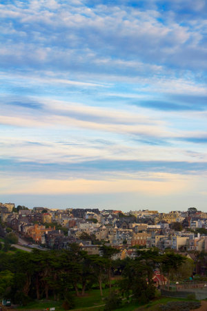 Picturesque San Francisco neighborhood at sunset.