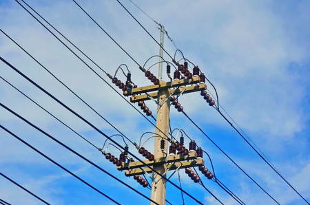 High electric pole and linesの写真素材