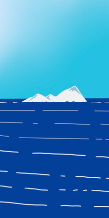 Illustration of a snowy mountain in the ocean. Vector illustration.の写真素材