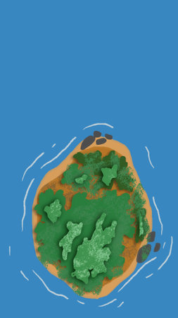 Map of the tropical island of flat style  island in the ocean with palm treesの写真素材