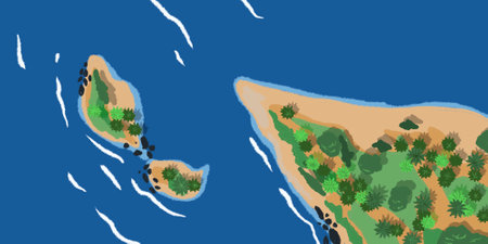 Map of the tropical island of flat style  island in the ocean with palm treesの写真素材