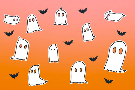 Halloween background with ghosts and bats. Vector illustration eps10の写真素材