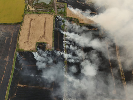 Climate change, Agriculture burning release carbonの写真素材