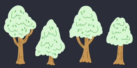 Collection of trees forest plant art work isolated on white background. designsの写真素材