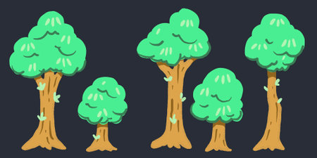 Collection of trees forest plant art work isolated on white background. designsの写真素材