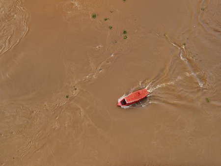 River Boats Aerial View  Waterway Transport  Thai River from Aboveの写真素材