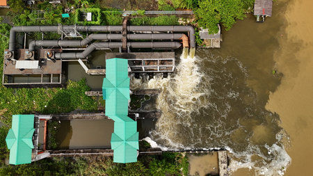 Irrigation System Aerial River Flood Agriculture View Landscapeの写真素材