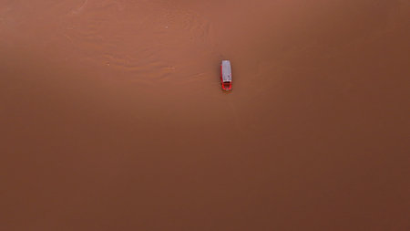 River Boats Aerial View  Waterway Transport  Thai River from Aboveの写真素材