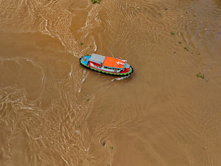 River Boats Aerial View  Waterway Transport  Thai River from Aboveの写真素材