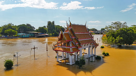 Natural Disaster in Thailand: Flood Damage to Ancient Architecture and Cultural Heritageの写真素材