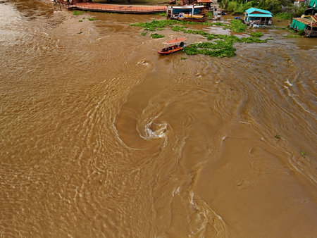 River Boats Aerial View  Waterway Transport  Thai River from Aboveの写真素材