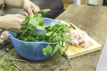 Prepare cooking ingredients. At lunch.の写真素材