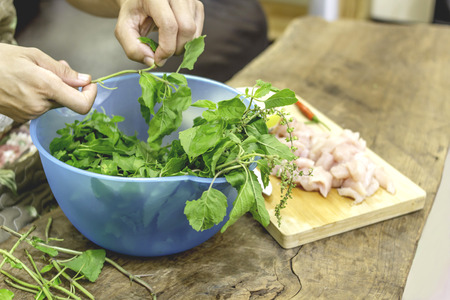 Prepare cooking ingredients. At lunch.の写真素材