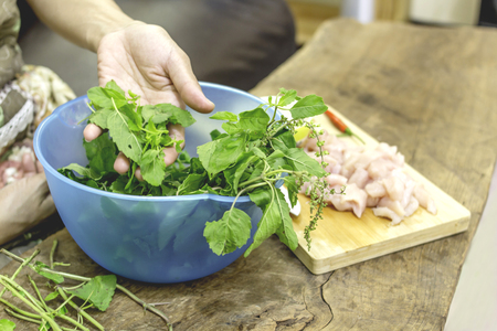Prepare cooking ingredients. At lunch.の写真素材