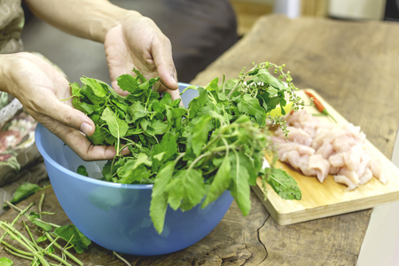 Prepare cooking ingredients. At lunch.の写真素材
