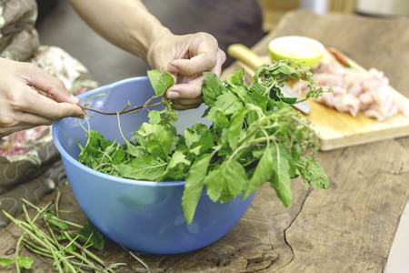 Prepare cooking ingredients. At lunch.の写真素材