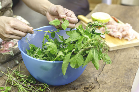 Prepare cooking ingredients. At lunch.の写真素材