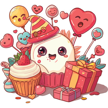 Cartoon cute hearts and cupcake in background transparent for Valentine's Day for cards posters box gift and all advertising.のイラスト素材