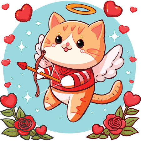 Cupid the cat in background transparent for Valentine's Day for cards posters box gift and all advertising.のイラスト素材