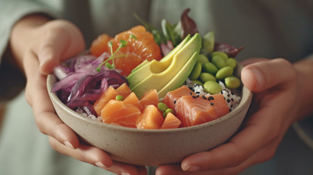 a balanced poke bowl. AI generatorの素材