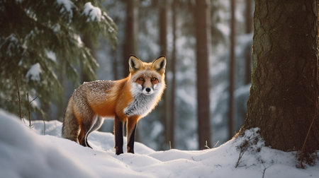 Fox in a winter woodland. AI generatorの素材