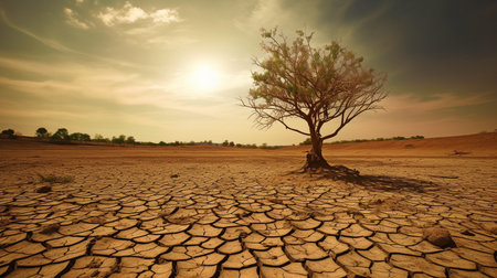 Due to global warming, the earth is fractured, the rain does not fall according to the season, and there is a drought. idea of change brought upon by global warming. GENERATE AIの素材