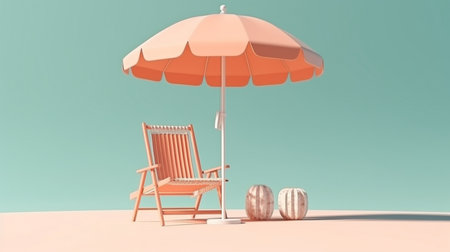 Summer vacation concept in 3D with a beach chair. GENERATE AIの素材