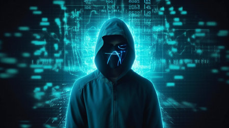 Data secure hacking interface is attacked by cybercriminals.  GENERATE AIの素材