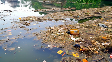 the issue of human-caused water pollution. GENERATE AIの素材