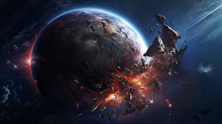 Illustration of Planet Destroyment in Space Concept Art. GENERATE AIの素材