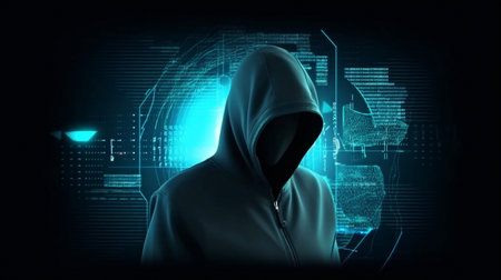 Data secure hacking interface is attacked by cybercriminals.  GENERATE AIの素材